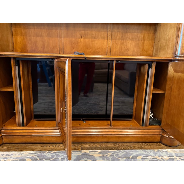 Century Furniture Traditional European Style Pecan Wood Finish Entertainment Center For Sale - Image 10 of 12