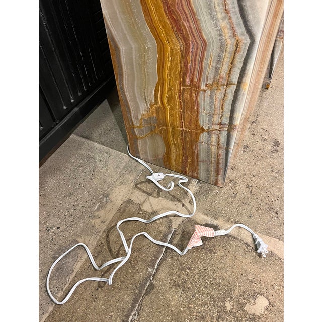 Orange Golden Orange Onyx Pedestal Floor Lamp For Sale - Image 8 of 8
