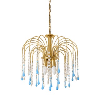 Vintage Chandelier with Blue Teardrop Crystals, 1970s For Sale