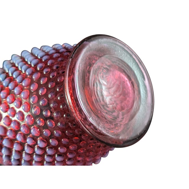 Mid 20th Century Large Midcentury Fenton Cranberry Hobnail Opalescent Vase 7.5" For Sale - Image 5 of 7