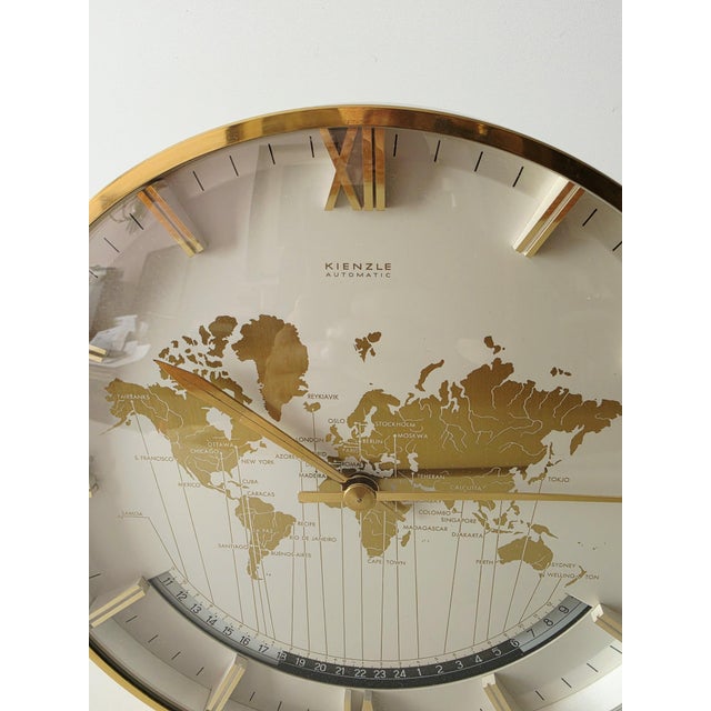 Gold World Time Mantel Clock by Heinrich Möller for Kienzle, Germany, 1950s For Sale - Image 8 of 17