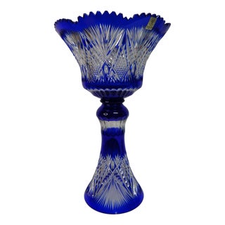 Hand-Carved Bohemian Crystal Vase, 1970s For Sale