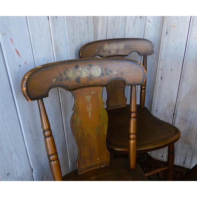 19th Century Hand Decorated Plank Bottom Hardwood Chairs - Set of Six For Sale In Columbus - Image 6 of 14