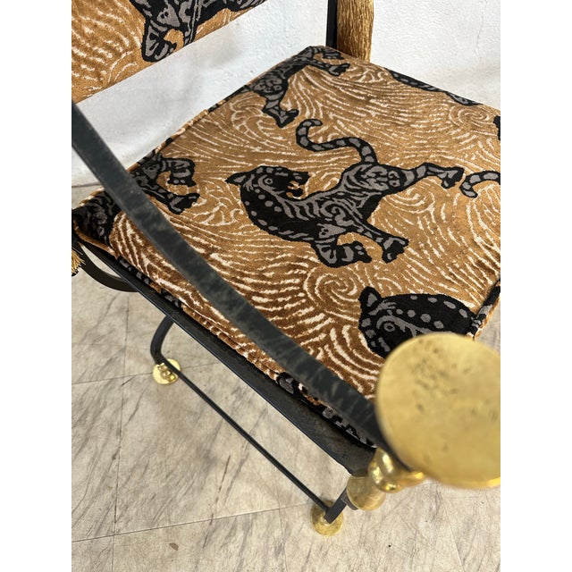 Restored Antique Iron and Brass Chair Reupholstered in Designer Velvet For Sale - Image 4 of 10