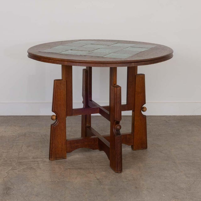 1950s French Adjustable Oak and Tile Table by Guillerme Et Chambron For Sale - Image 11 of 17