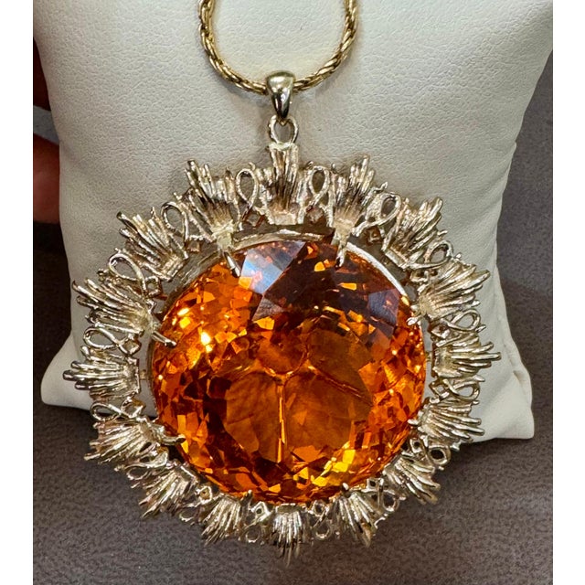 Vintage 150 Ct Round Shape Citrine Pendent 14 Kt Yellow Gold with Chain Italy For Sale - Image 12 of 18