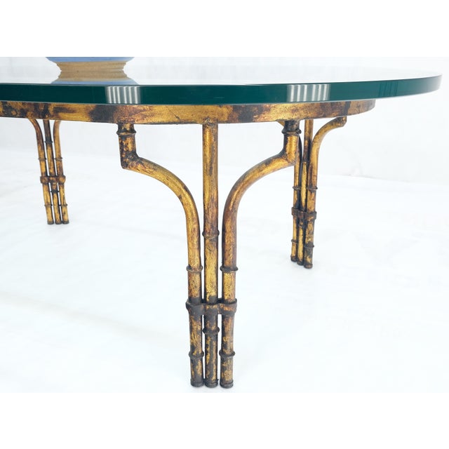 Metal Faux Metal Bamboo Base Racetrack Oval 3/4" Thick Glass Top Coffee Table For Sale - Image 7 of 9