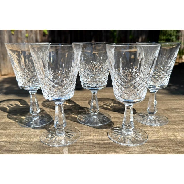 Late 20th Century Waterford Crystal Kenmare Water Goblets Set of 5 Signed Ireland For Sale - Image 9 of 11