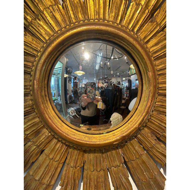 Italian Italian Carved Giltwood Sunburst Convex Mirror For Sale - Image 3 of 16