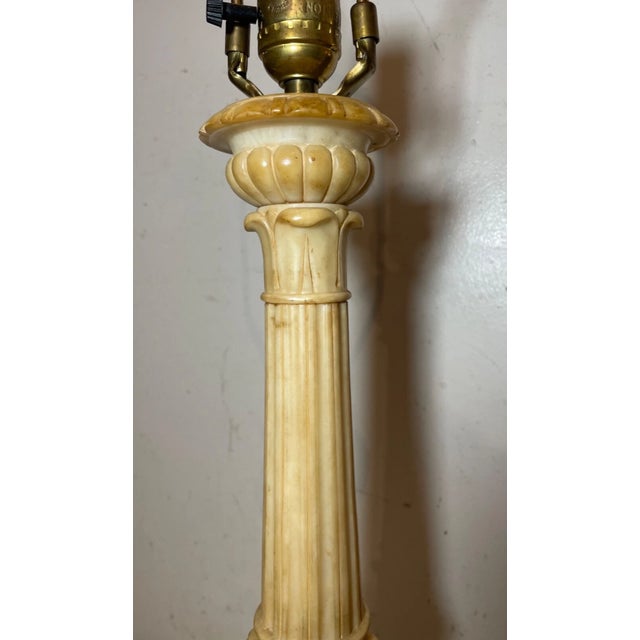 Large Antique Hand Carved Alabaster Stone Marble Column Electric Table Lamp For Sale - Image 9 of 12