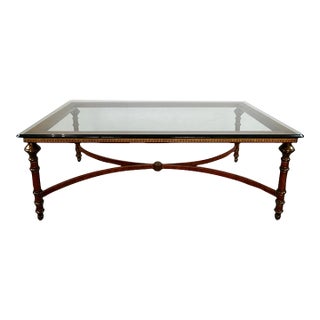 1970’s Hollywood Regency Maitland & Smith Leather & Brass Coffee Table For Sale