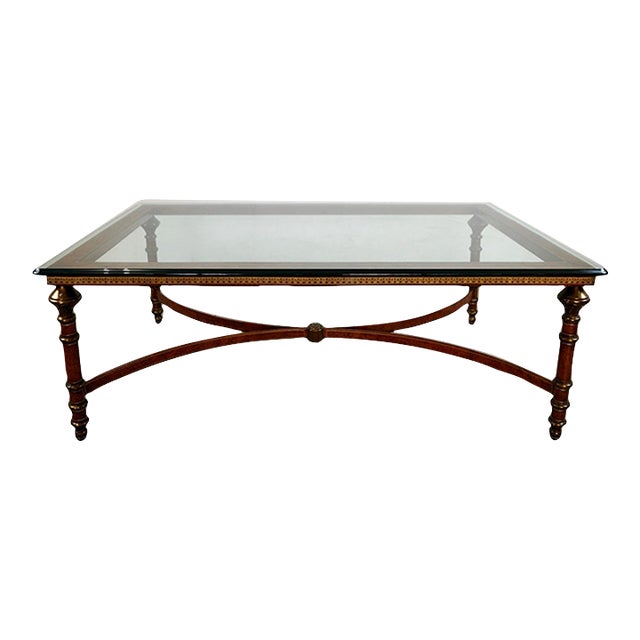 1970’s Hollywood Regency Maitland & Smith Leather & Brass Coffee Table For Sale