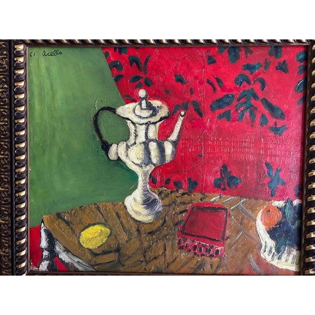 Vintage 1961 Still Life Oil Painting in the Manner of Matisse by John Aiello For Sale - Image 4 of 8