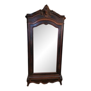 Antique French Beveled Glass Mirror Armoire With Fitted Interior For Sale
