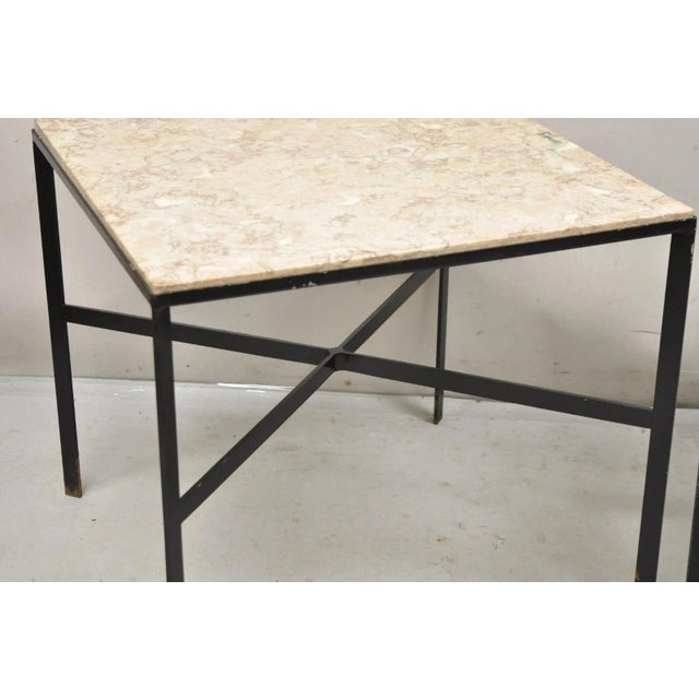 Mid Century Modern Paul McCobb Style Wrought Iron Marble Square Side Table Pair For Sale - Image 12 of 12