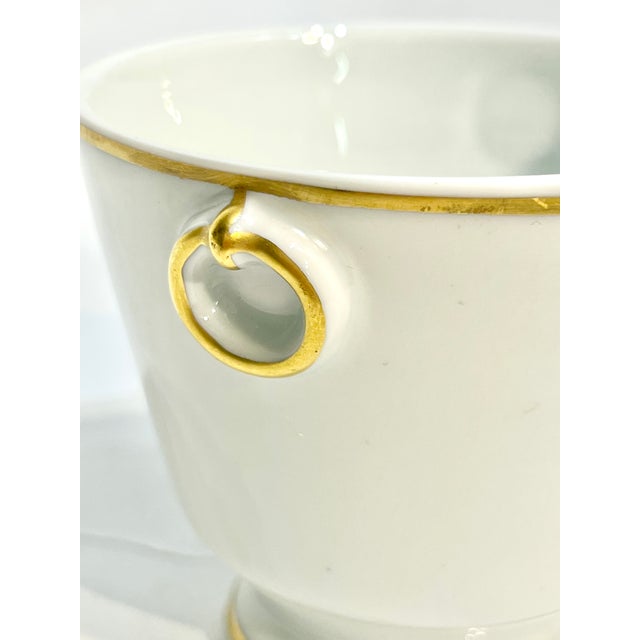 Vintage Gilt Decorated White Porcelain Small Urn or Matchstick Holder From the Louvre Museum For Sale - Image 9 of 10