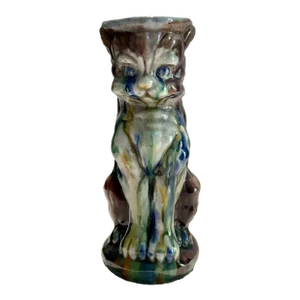 Early 20th Century Majolica Cat Pitcher Drip Glaze