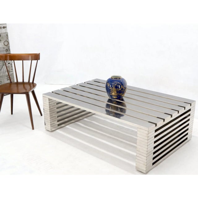 Silver Large Chrome Rectangle Shape Slated Top Coffee Table For Sale - Image 8 of 11
