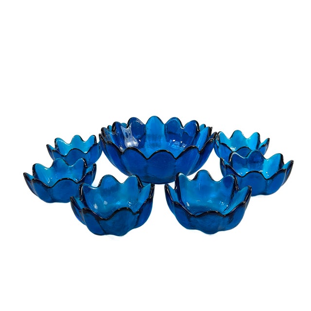Mid-Century Modern 1960s Mid-Century Modern Blenko Luminous Blue Studio Art Glass Bowls - Set of Nine For Sale - Image 3 of 8