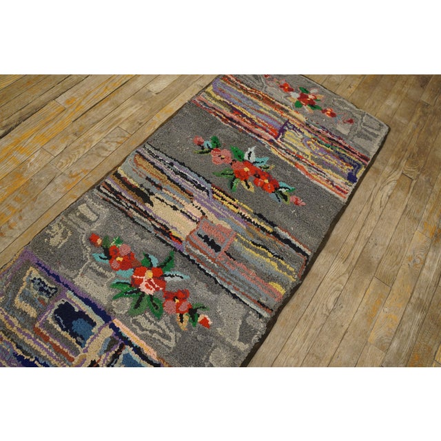 1930s Multicolor Floral Folk Art Antique American Hooked Rug 2'3" X 17'8" Handknotted Wool Carpet For Sale In New York - Image 6 of 6