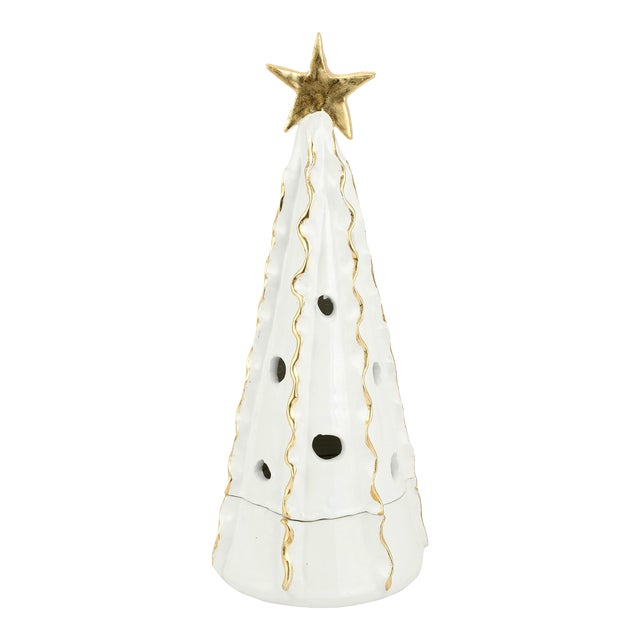 VIETRI Foresta White Large Tree with Ribbon & Gold Star For Sale