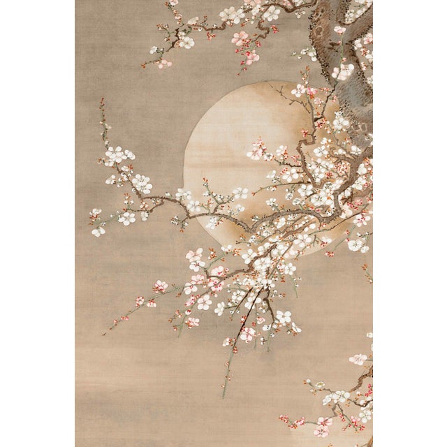 A tranquil example of traditional Japanese painting, this vintage art print reproduction features Japanese Plum Blossoms...