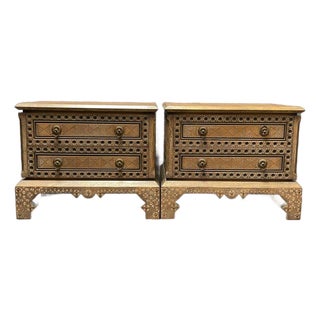 Pair of Intricately Carved Two-Drawer Nightstands For Sale
