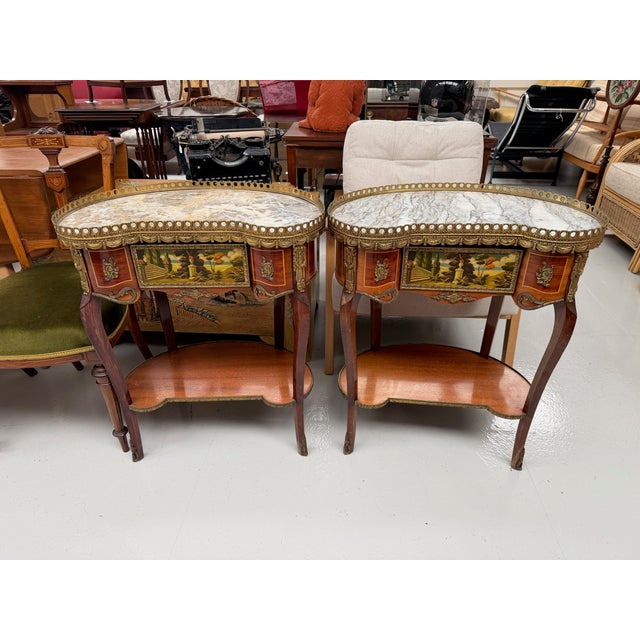 French Marble-Topped Kidney-Shaped Side Tables, Set of 2 For Sale - Image 12 of 12