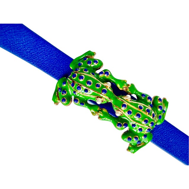 Animal Skin Tory Burch Frog Faux Pearl Enamel Leather Double Wrap Bracelet New For Sale - Image 7 of 14