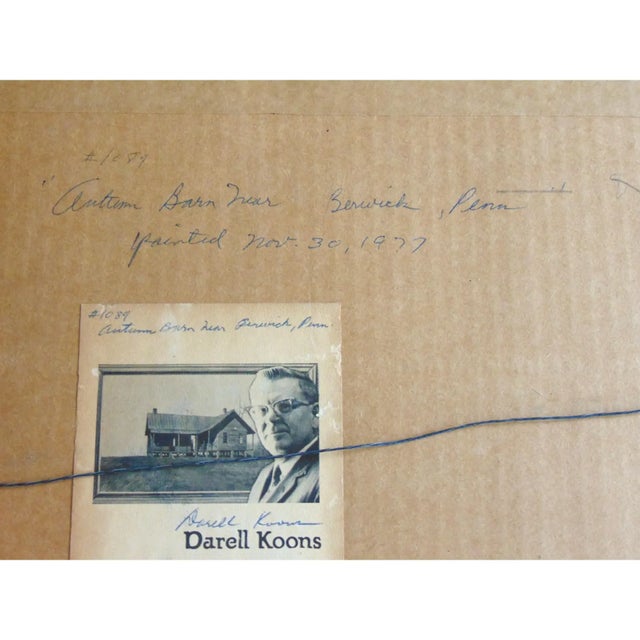 Original Watercolor Painting "Autumn Barn Near Berwick Pennsylvania" 1970s Darell Koons 19.5" X 15" For Sale In Greenville, SC - Image 6 of 9