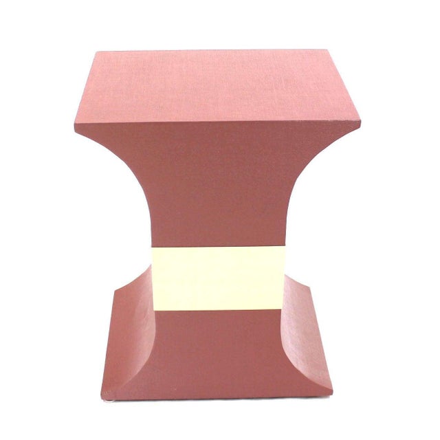 Grasscloth Wrapped Three Mid Century Modern Pink Lacquer Brass Trim Pedestals - Set of 3 For Sale - Image 9 of 9