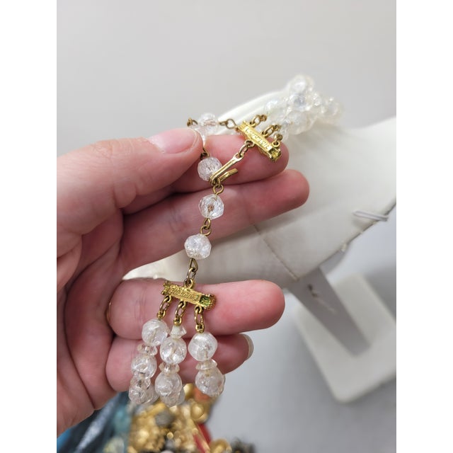 Vintage Signed Hattie Carnegie White/Clear Givre Beaded 3-Strand Necklace For Sale - Image 10 of 10