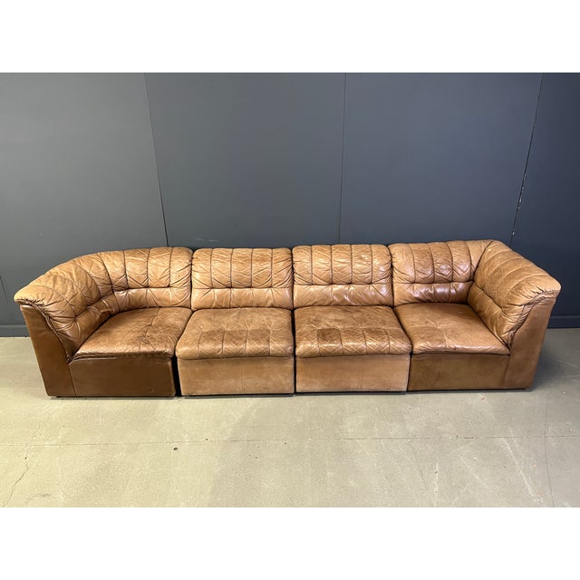 Mid-Century Modern Vintage Brown Leather Modular Sofa from Laauser, 1960s, Set of 4 For Sale - Image 3 of 13