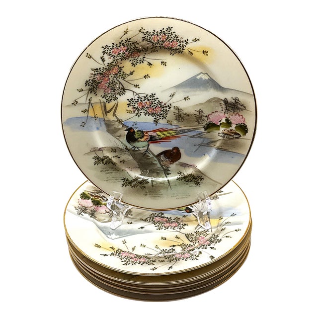 Kutani Hand‑Painted Decorative Plates – 7.25” (5 Available) For Sale