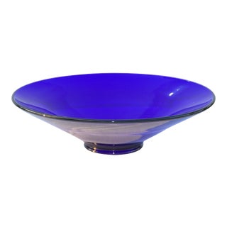 Mid-Century Blue Crystal Glass Bowl For Sale