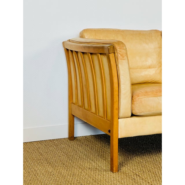 Vintage Scandinavian Sofa in Beige Leather and Wood from Stouby, 1960s For Sale - Image 13 of 18