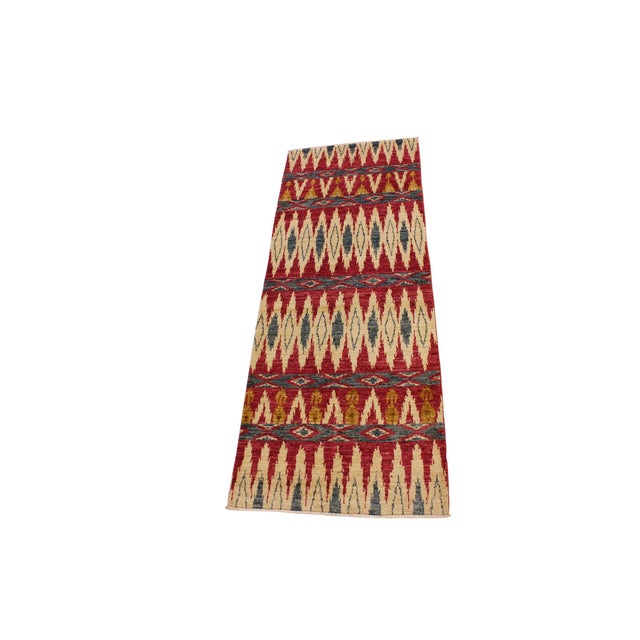 Pink Modern Peshawar Pink/Green Wool Runner Rug- 2 Ft. 8 In. X 7 Ft. 6 In. For Sale - Image 8 of 10