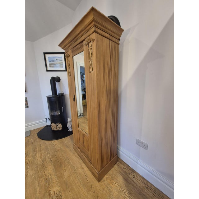 Wood Antique Satin Walnut Mirrored Wardrobe For Sale - Image 7 of 18