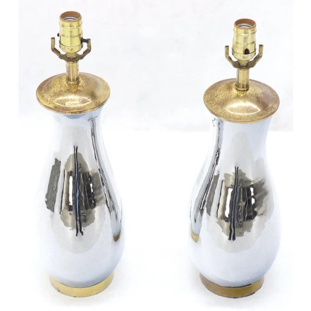 Mid-Century Modern Mid 20th Century Chrome and Brass Vase Shape Table Lamps - a Pair For Sale - Image 3 of 8