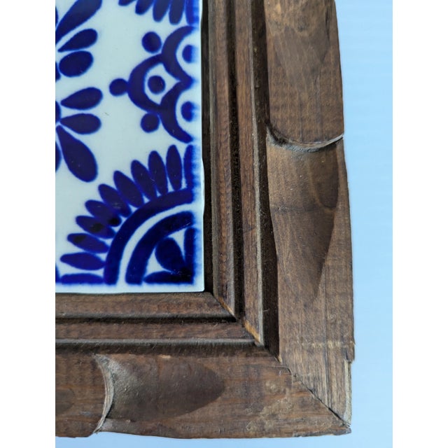 Wood Vintage '70s Large Hand Carved Wood Talavera Tile Trivet For Sale - Image 7 of 11