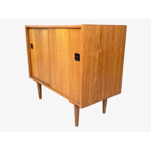 Vintage Danish Modern Teak Bar Cabinet With Sliding Doors For Sale - Image 11 of 14