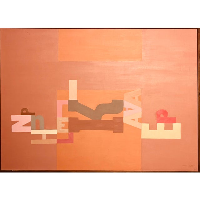 Abstract 1970s Graphic Painting Words and Letters Post Industrial Original Art, Framed For Sale - Image 3 of 6