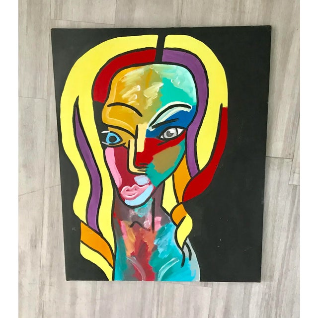 1990s 1990s 30” Abstract Pop Art Acrylic Painting “ Two Faced " - Signed Original For Sale - Image 5 of 5