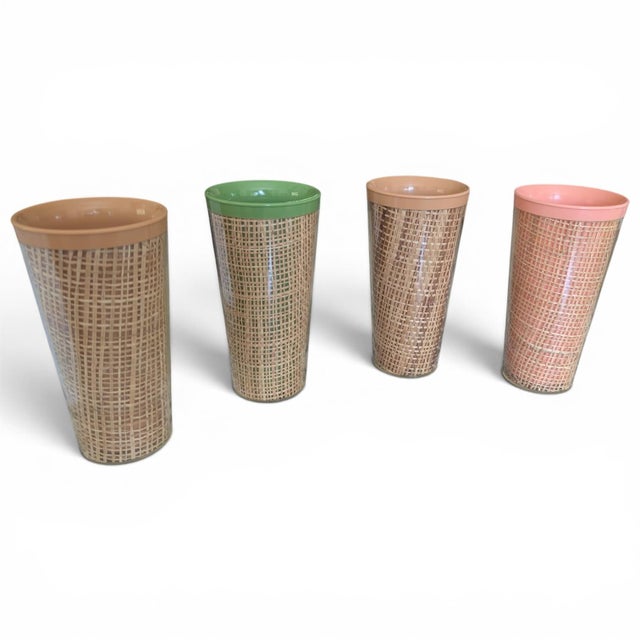 Mid 20th Century Mid Century Modern Raffia Wrapped Acrylic Drinking Cups- Set of 4 For Sale - Image 5 of 16