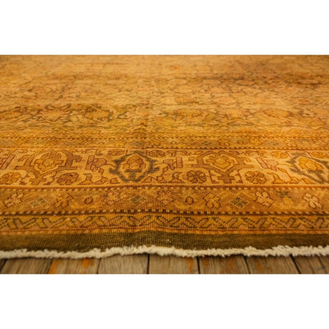 Textile 1930s Gold Herati Traditional Geometric Antique Knotted Wool Indian Runner Rug For Sale - Image 7 of 8