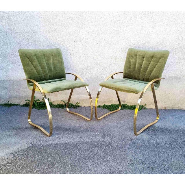 Italian Modern Brick Green Velvet and Gold Chromed Metal Chairs, 1970s, Set of 2 For Sale - Image 3 of 15