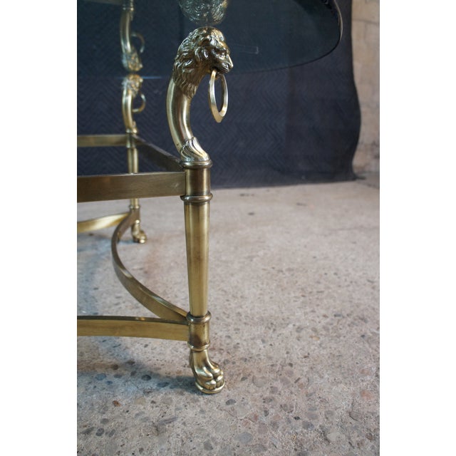 Vintage Italian Regency Figural Brass Lion Head Round Glass Coffee Table 39" For Sale - Image 6 of 12