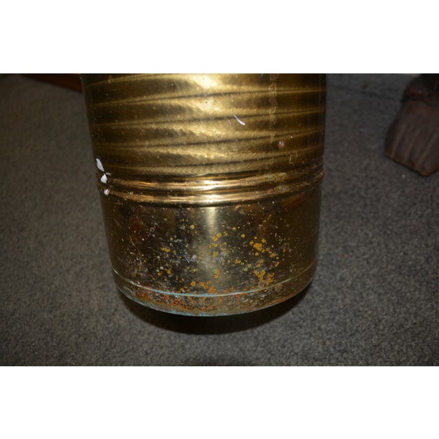 Vintage Hammered Brass Umbrella or Stick Stand W/ Lion Head Handles & Copper Base For Sale - Image 15 of 16