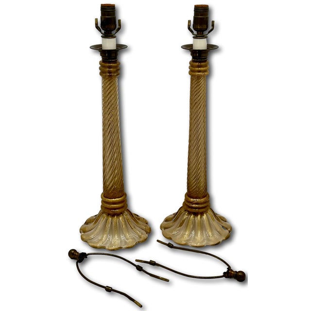 Mid 20th Century Mid Century Hand Made Italian Murano Goldstone Art Glass Table Lamp Bases - a Pair For Sale - Image 10 of 18