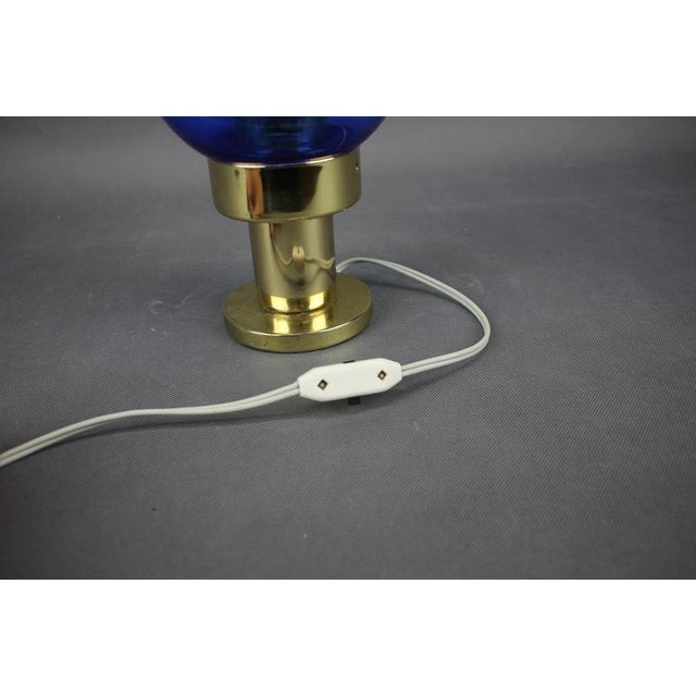 1970s Kamenicky Senov Blue Glass and Brass Table Lamp, Czechoslovakia, 1970s For Sale - Image 5 of 8